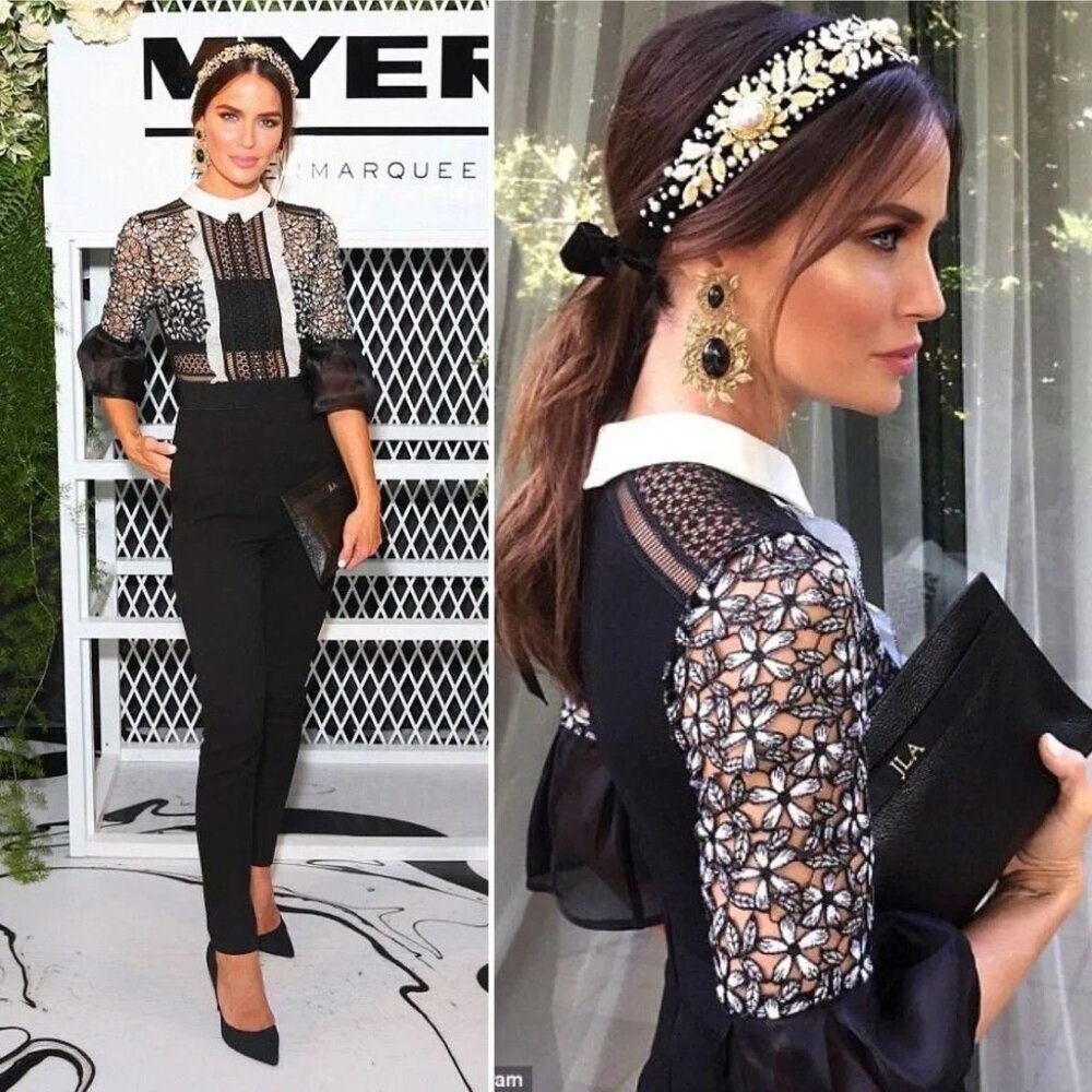 SELF PORTRAIT Couture LACE PANELED JUMPSUIT BELL SLEEVE SIZE 4